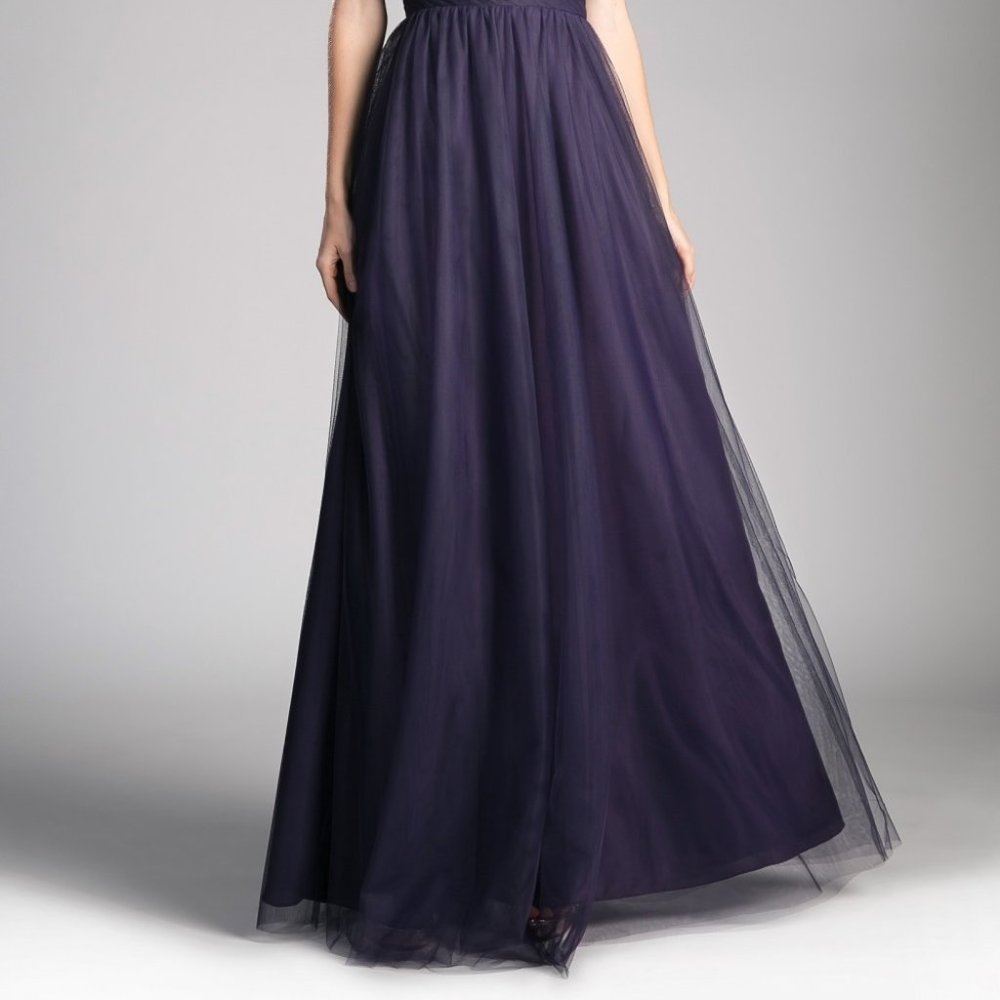 NEW EGGPLANT LONG TULLE SLEEVELESS DRESS WITH V-NECKLINE AND A-SILHOUETTE ET320 - Picture 4 of 7